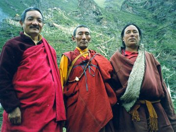 Tulku Thondup with Lama Shertrag and Kabri (brothers) at Trang-song Hermitage. Both are from Rinpoche’s mother’s tribal group and were very gifted practitioners.