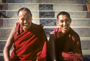 (04346_sl-Edit1-Edit.psd) Lama Yeshe and Lama Zopa Rinpoche, Kopan Monastery, 1980. Photo by Robin Bath.